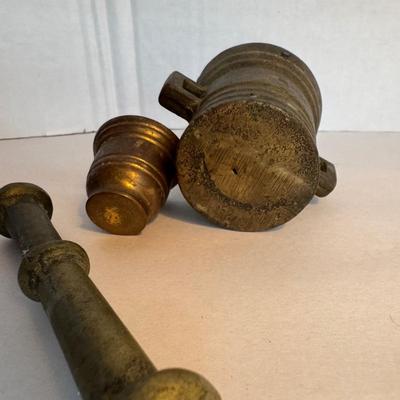 802 Vintage Bronze and Miniature Brass Mortar & Pestle