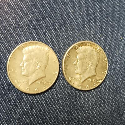 TWO 1964 SILVER KENNEDY HALF DOLLARS