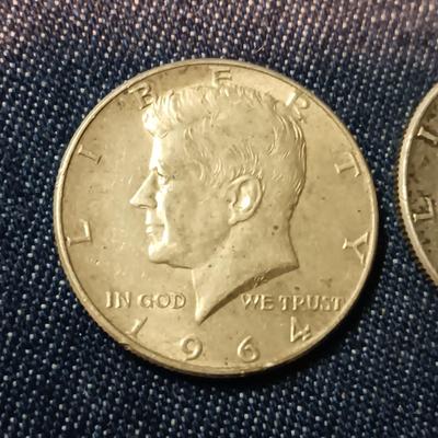 TWO 1964 SILVER KENNEDY HALF DOLLARS