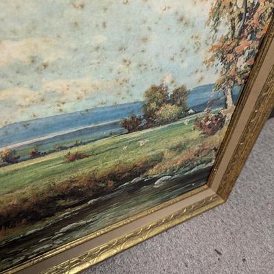 Vintage Art Robert Wood Pine And Birch Signed Framed Reproduction Approx 52 1/4" x 29"