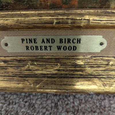 Vintage Art Robert Wood Pine And Birch Signed Framed Reproduction Approx 52 1/4" x 29"