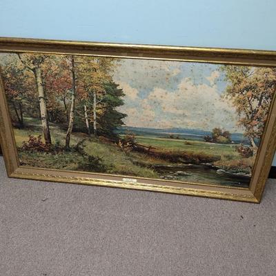 Vintage Art Robert Wood Pine And Birch Signed Framed Reproduction Approx 52 1/4" x 29"
