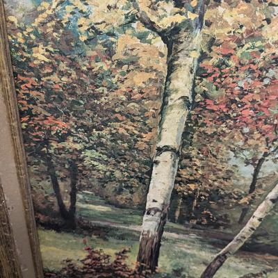 Vintage Art Robert Wood Pine And Birch Signed Framed Reproduction Approx 52 1/4" x 29"