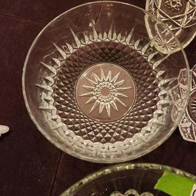 Large Lot of Glassware Wine Glasses, Serving Bowls, Candle Sticks, Stemware