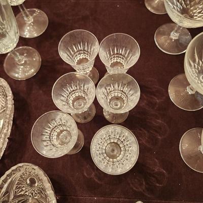Large Lot of Glassware Wine Glasses, Serving Bowls, Candle Sticks, Stemware
