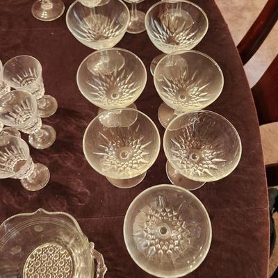Large Lot of Glassware Wine Glasses, Serving Bowls, Candle Sticks, Stemware