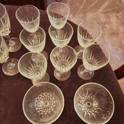 Large Lot of Glassware Wine Glasses, Serving Bowls, Candle Sticks, Stemware
