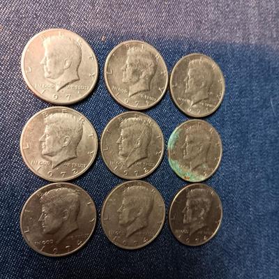 THREE 1971-D, THREE 1972 & THREE 1974 KENNEDY HALF DOLLARS