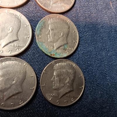 THREE 1971-D, THREE 1972 & THREE 1974 KENNEDY HALF DOLLARS