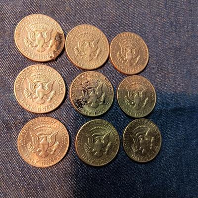 NINE KENNEDY HALF DOLLARS