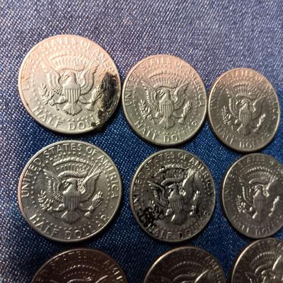 NINE KENNEDY HALF DOLLARS