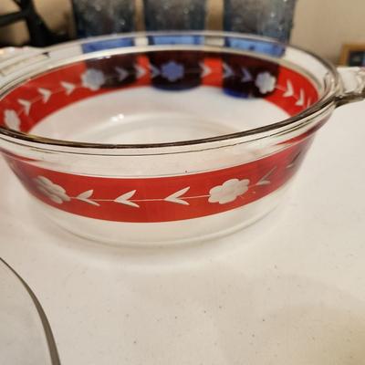 Lot of Collectables Glasses Vases Pyrex Crackle Glass, Devil Egg Platter Hall China Co. Westinghouse Refrigerator