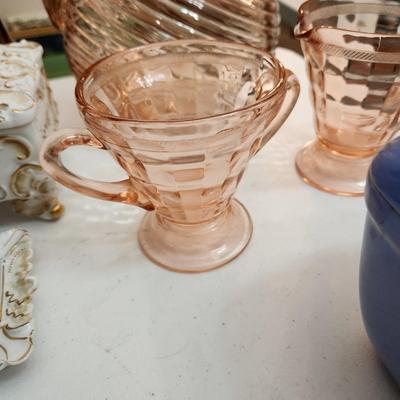 Lot of Collectables Glasses Vases Pyrex Crackle Glass, Devil Egg Platter Hall China Co. Westinghouse Refrigerator