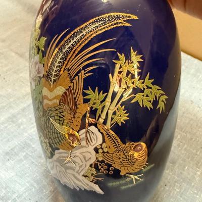 Japanese peacock & floral vase