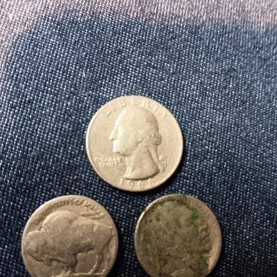 1966 QUARTER, 2 INDIAN HEAD & ONE 1958 NICKELS