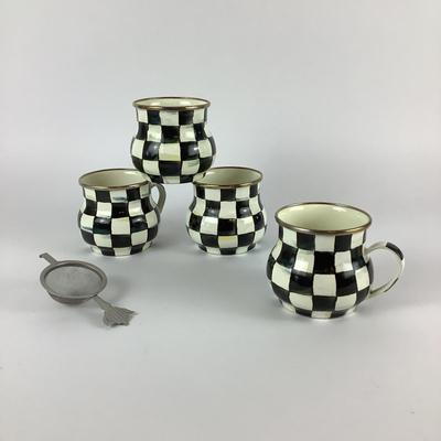 252 Lot of 4 Mackenzie Childs Courtly Check Mugs