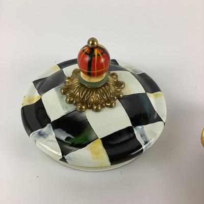 255 Mackenzie Childs Courtly Check Heart Dish and Canister Lid