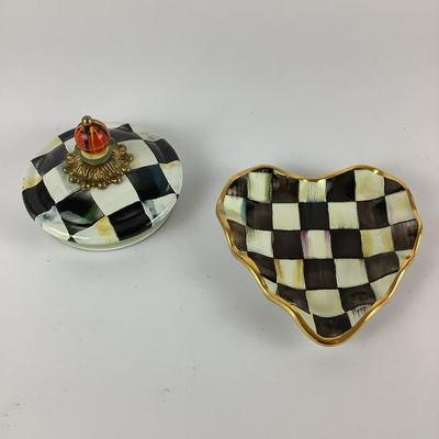 255 Mackenzie Childs Courtly Check Heart Dish and Canister Lid