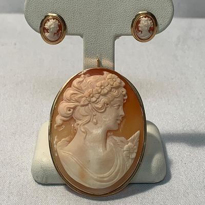 14K Cameo Earrings & Pendant Set (ST-HS)