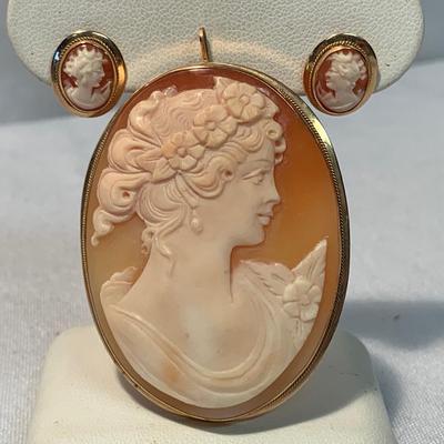 14K Cameo Earrings & Pendant Set (ST-HS)