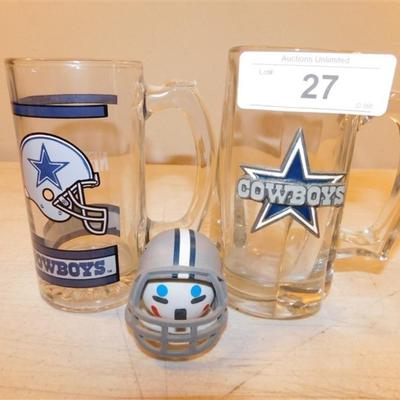 6337/27 Dallas Cowboys Lot ~ Jack in the Box Antenna Topper with Helmet / 2 Mugs