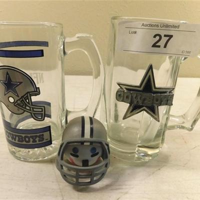 6337/27 Dallas Cowboys Lot ~ Jack in the Box Antenna Topper with Helmet / 2 Mugs