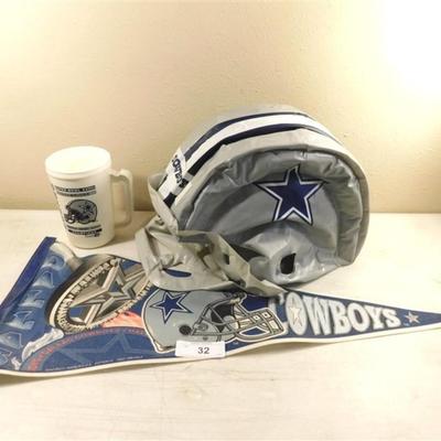 6337/32 Dallas Cowboys Lot ~ Pennant / Mug / Air Up Helmet ( Wont Hold Air)