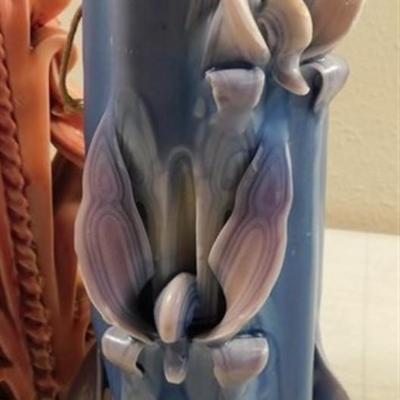 6337/17 Lot of 3 Vintage Carved Candles ~ Blue 9.25 / Peach 13" Has Been Lit / Purple 13"