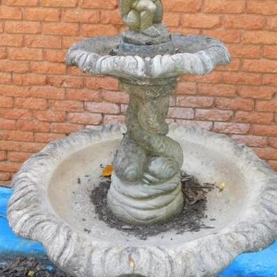 6337/305 Cherub Holding Fish ~ 2 Tier Fountain ~ Crack in Fish Mouth on Top ~ 67" x 35"