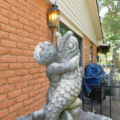 6337/305 Cherub Holding Fish ~ 2 Tier Fountain ~ Crack in Fish Mouth on Top ~ 67" x 35"