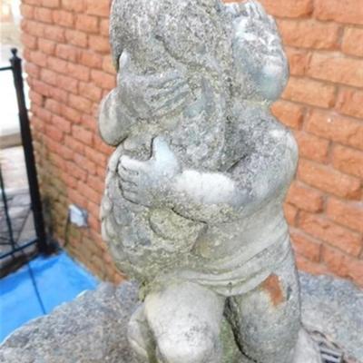 6337/305 Cherub Holding Fish ~ 2 Tier Fountain ~ Crack in Fish Mouth on Top ~ 67" x 35"