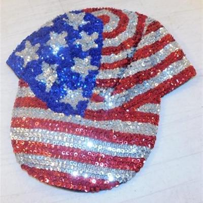6337/288 Lot of Red White and Blue Decorations ~ Large Redhead Small Spot / Sequin Hat / Extra Large Fashion Vest / Flag 57" x...