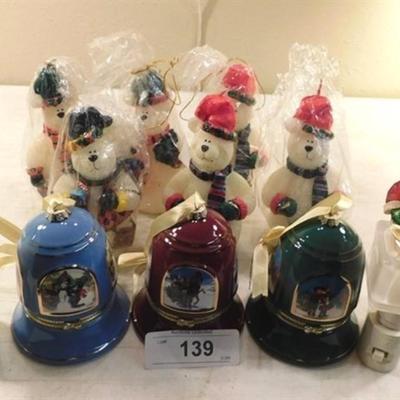 6337/139 Lot of Snowman ~ 6 Snowman Candles / 3 Musical Bells Trinket Boxes Ornaments / 2 Nightlights