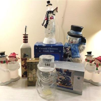 6337/140 Lot of 9 ~ Snowmen / Salt and Pepper / Trinket Box / Goody Jar / Bottle