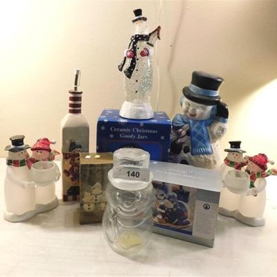 6337/140 Lot of 9 ~ Snowmen / Salt and Pepper / Trinket Box / Goody Jar / Bottle