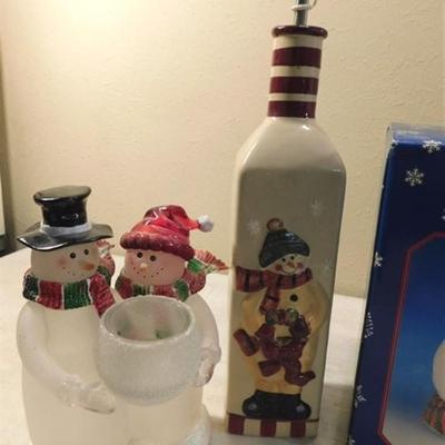 6337/140 Lot of 9 ~ Snowmen / Salt and Pepper / Trinket Box / Goody Jar / Bottle