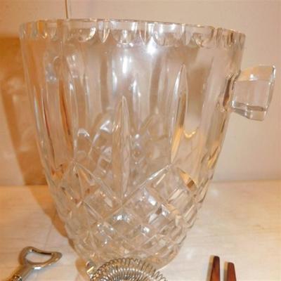 6337/51 Large Bar Lot ~ Crystal Champagne Bucket 9" H x 7" W / Gnarled Wood Corkscrew / 9.5" Bar Lamp / Musical Cork wine...