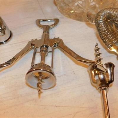 6337/51 Large Bar Lot ~ Crystal Champagne Bucket 9" H x 7" W / Gnarled Wood Corkscrew / 9.5" Bar Lamp / Musical Cork wine...