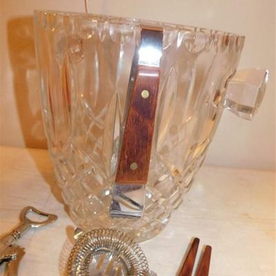 6337/51 Large Bar Lot ~ Crystal Champagne Bucket 9" H x 7" W / Gnarled Wood Corkscrew / 9.5" Bar Lamp / Musical Cork wine...
