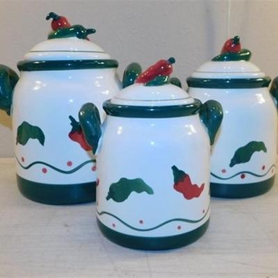 6337/267 Lot of 3 Chili Pepper Canisters ~ Large 9.5 / Medium 8" / Small 7"