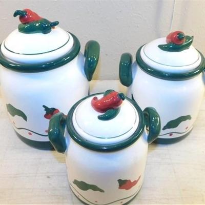 6337/267 Lot of 3 Chili Pepper Canisters ~ Large 9.5 / Medium 8" / Small 7"