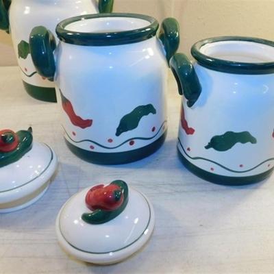 6337/267 Lot of 3 Chili Pepper Canisters ~ Large 9.5 / Medium 8" / Small 7"