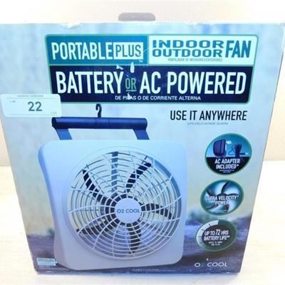 6337/22 O2 Cool ~ Portable Plus Fan ~ 10" ~ Ac or Battery Powered