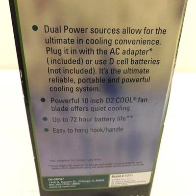 6337/22 O2 Cool ~ Portable Plus Fan ~ 10" ~ Ac or Battery Powered