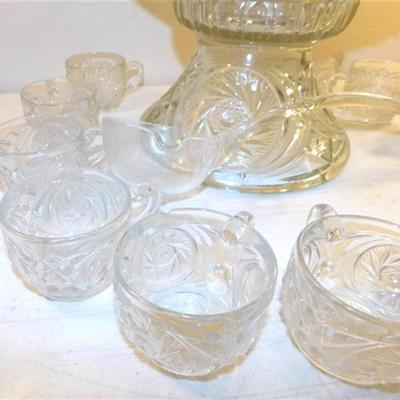 6337/207 Vintage 1980's LE Smith Aztec Punch Bowl on Pedestal ~ 13" with Pedestal ~ 12 Cups and Glass Ladle