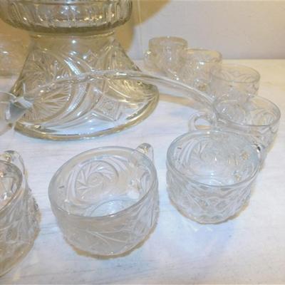 6337/207 Vintage 1980's LE Smith Aztec Punch Bowl on Pedestal ~ 13" with Pedestal ~ 12 Cups and Glass Ladle