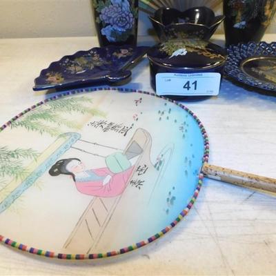 6337/41 Lot of 8 ~ Large Lot of Oriental Lot ~ Fans / Vases / Small Bowl / Small Reticulated Plate