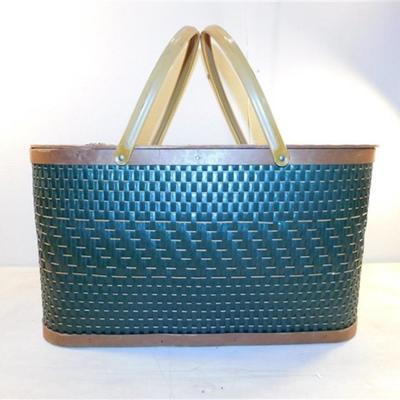 6337/224 Vintage 70's MCM Picnic Basket Hawkeye ~ By Burlington ~ Green and Brown Woven Basket