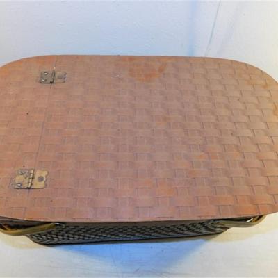 6337/224 Vintage 70's MCM Picnic Basket Hawkeye ~ By Burlington ~ Green and Brown Woven Basket