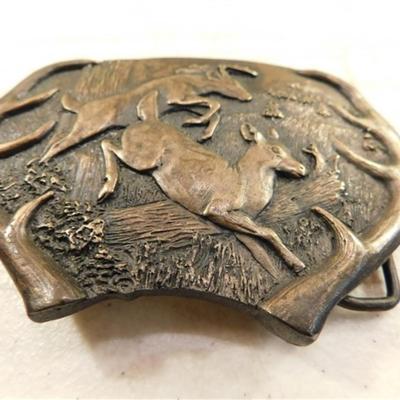 6337/183 Bergamot Brass Belt Buckle 1977 ~ Doe and Deer Running